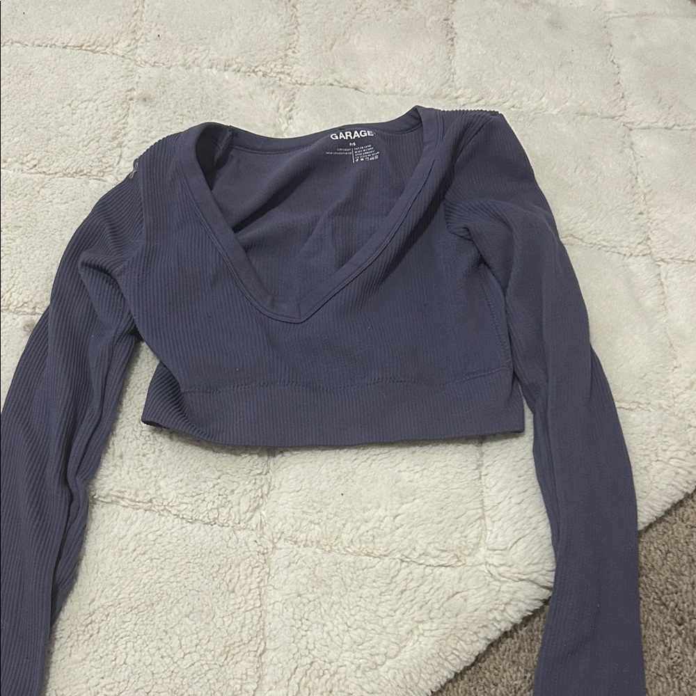 Garage Dark Blue Long Sleeve Crop Top